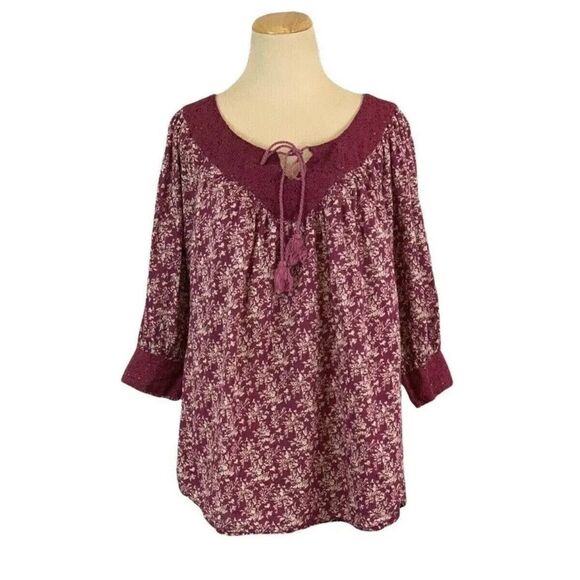 NWT- Nine West- Vintage America Jeans- Floral Laced Tunic Top, Size XL - Picture 1 of 12